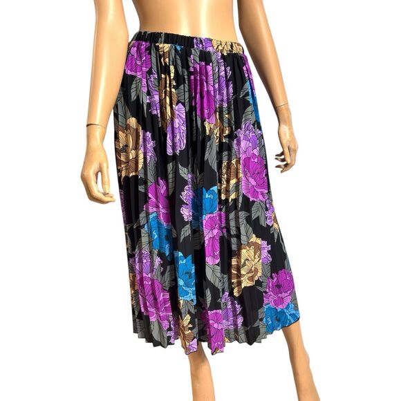 Y2k Purple Pleated Midi Skirt L Dark Floral Bloomcore Whimsigoth Flowy Antthony - Picture 1 of 12